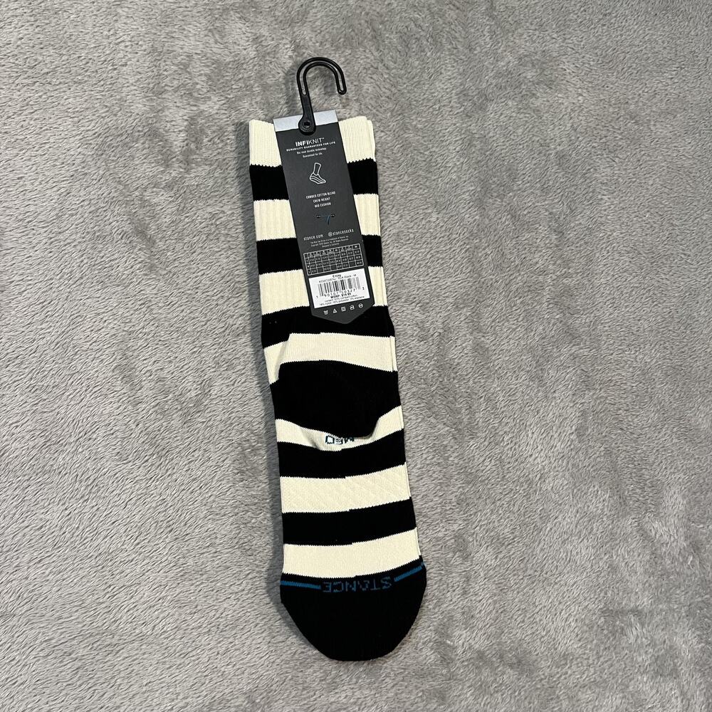 Stance Socks Mens Medium Black White Striped Crew Enjoy Flower Graphic Casual - Picture 3 of 4